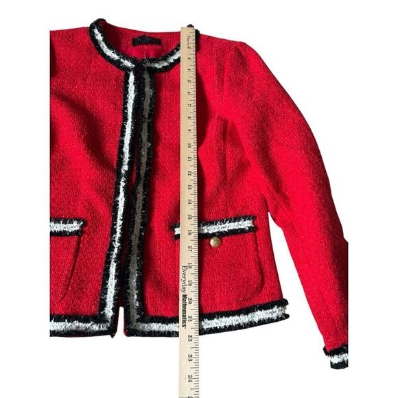 Talbots FRINGE STRIPE TWEED JACKET size 8 Petite Red Preppy - Picture 8 of 13